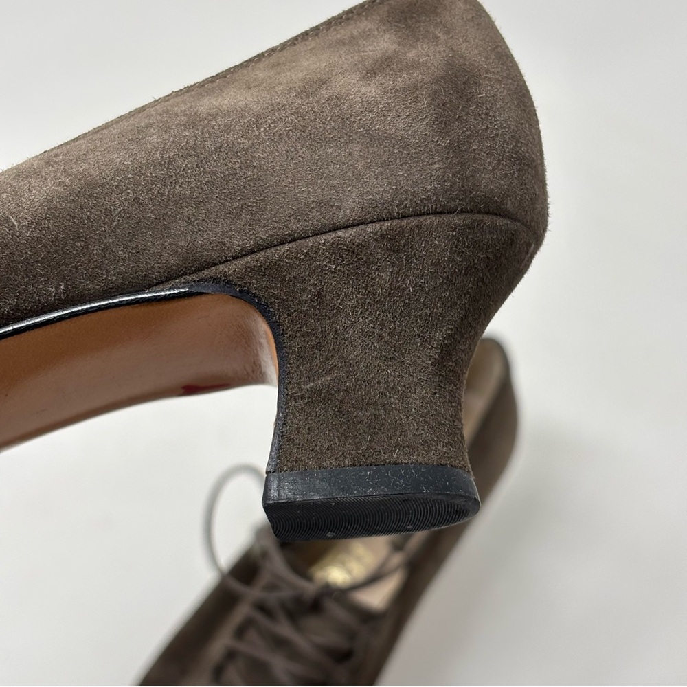 Salvatore Ferragamo Brown Suede Ramato Lace Up Kitten Heels Size 8AA - Picture 13 of 15